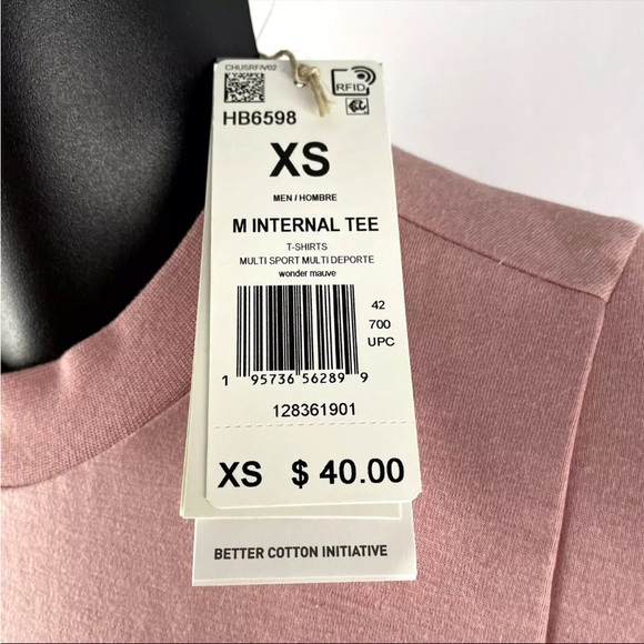 New Mens Adidas Internal Tee T-Shirt Sz XS Mauve HB6598 NWT - Picture 4 of 9